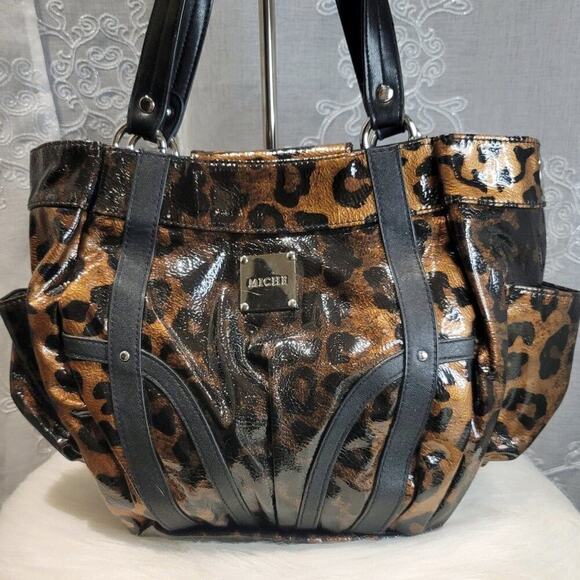 Miche Lisa Demi Shell in Bronze and Black Patent Faux Leather Leopard Print - Picture 1 of 11